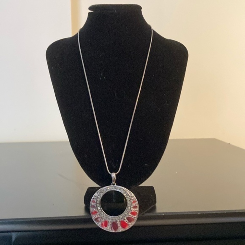 Macy's Silver Necklace with Red Accents